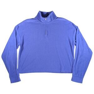 Peloton Women's Size Large Blue Terrycloth 1/4 Zip Pullover Top
